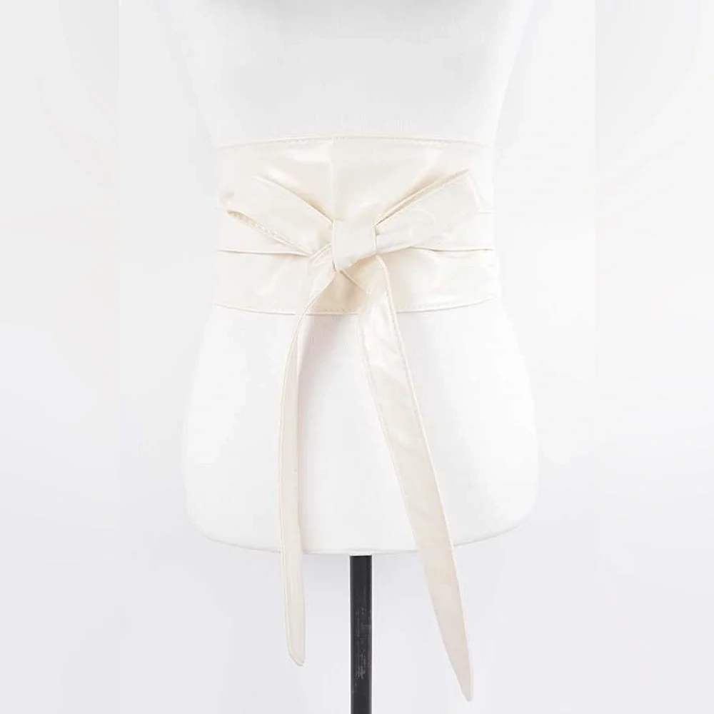 Women’s Wide Corset Faux Leather Wrap Around Tie Belt
